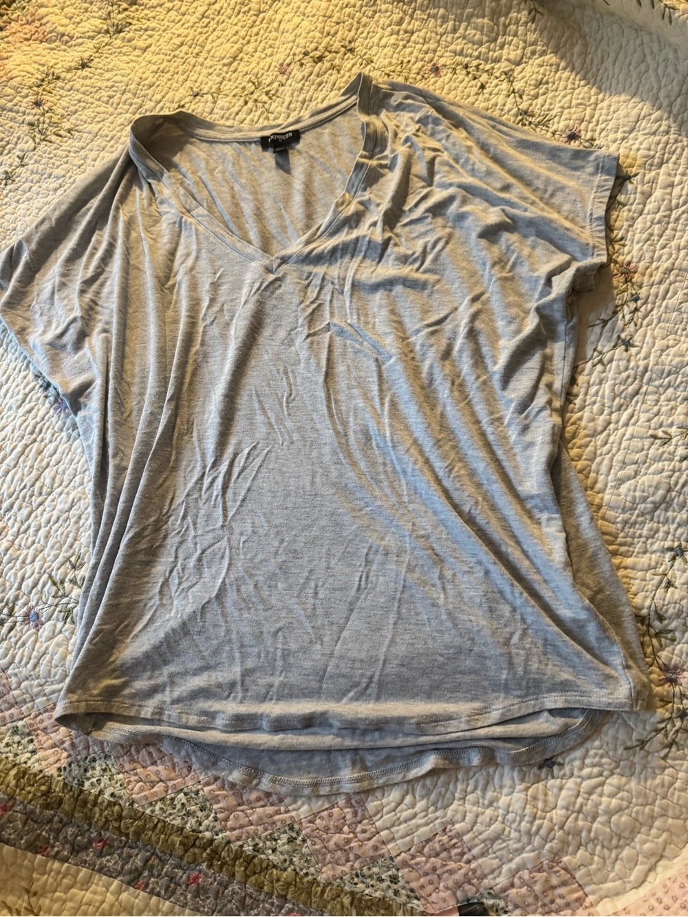 Express Women's Light Gray V-Neck Short Sleeve Top